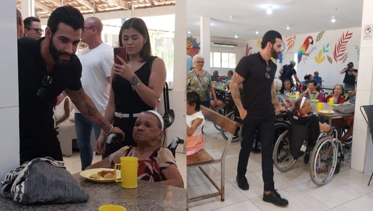 Gusttavo Lima se emociona em visita abrigo de idosos em Cuiabá e faz apelo por solidariedade